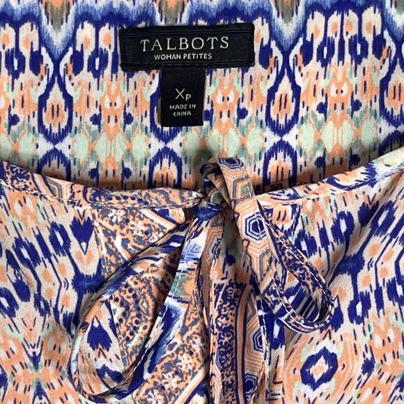 Talbots Petites Tunic Top Size X P Lightweight Half Button Tie Neck Mixed Print - Picture 6 of 8